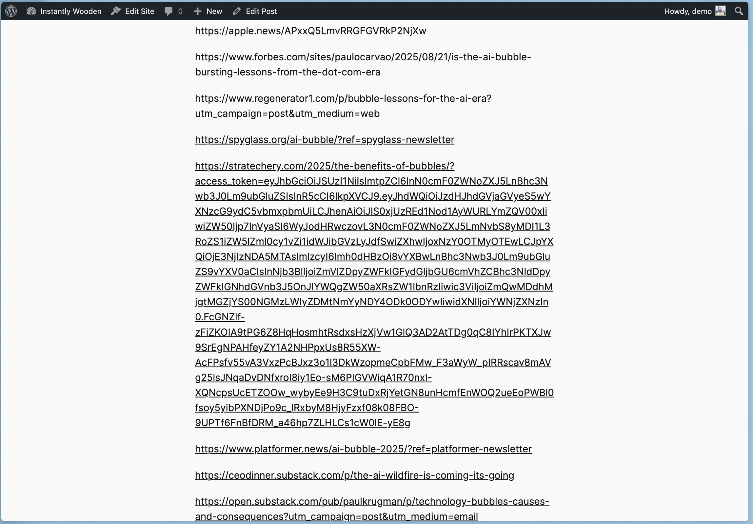 the long URL wraps within the content container