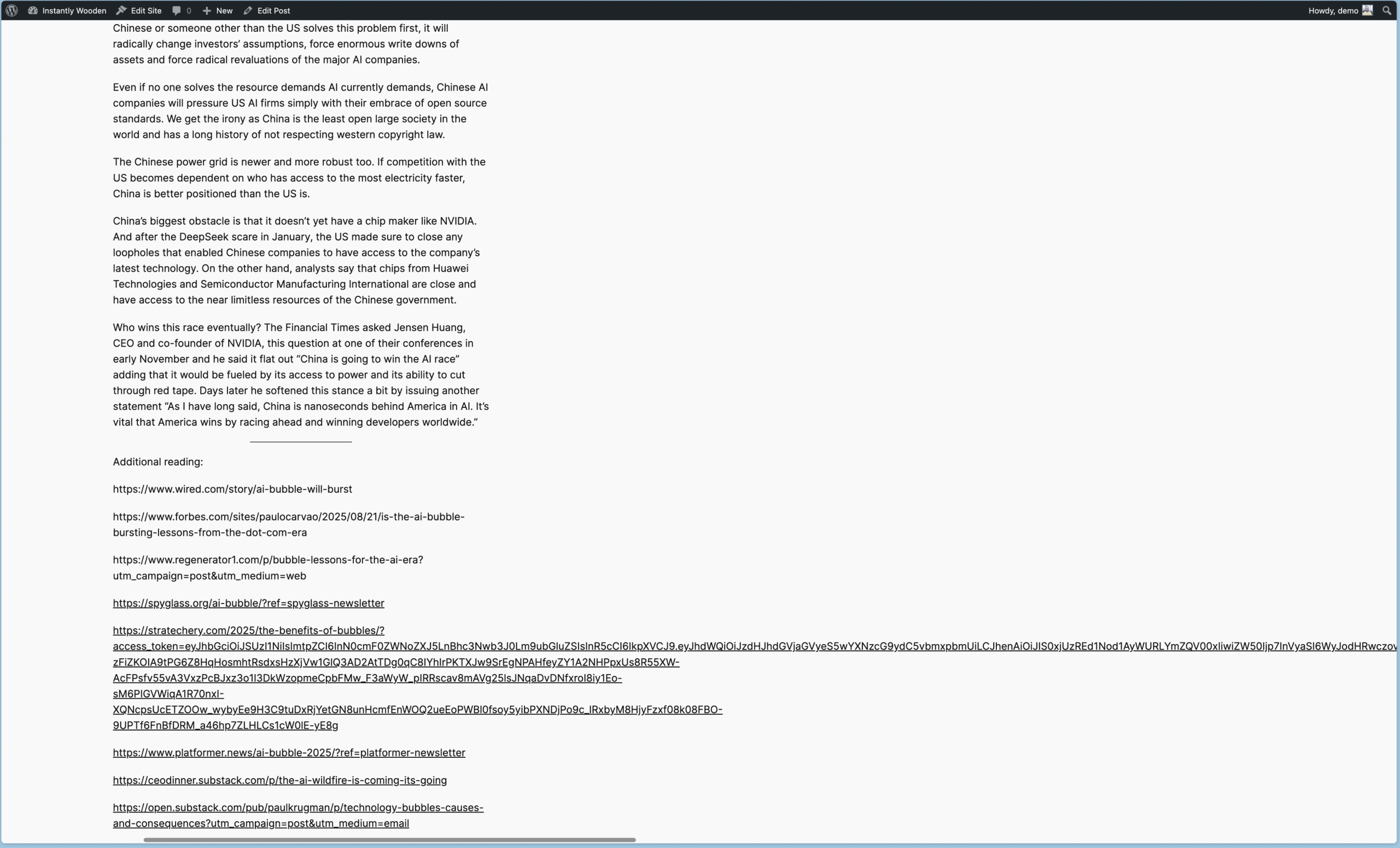 a long URL with an access token extends beyond the content container and causes a horizontal scrollbar